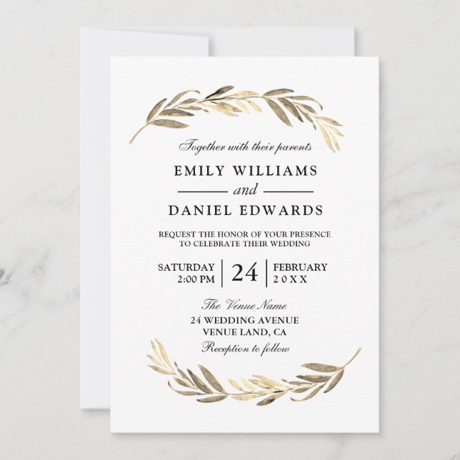 Invitación Golden Leaf - Boda elegante moderna (Anverso)