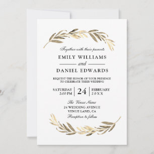 Invitación Golden Leaf - Boda elegante moderna