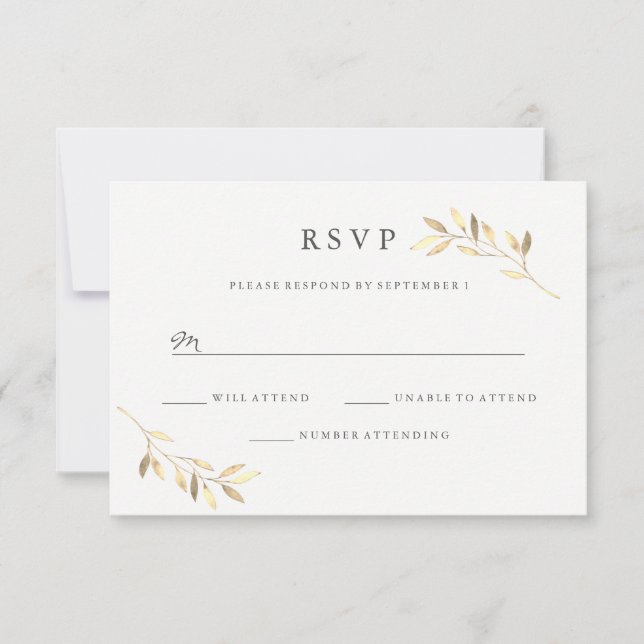 Invitación Golden Leaf Garden Wedding Digital o Print RSVP (Anverso)