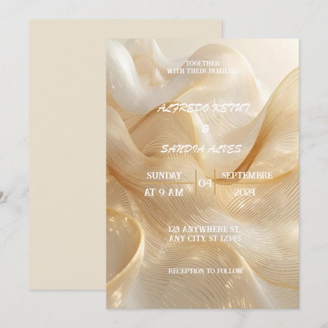 Invitación Golden Lines Wedding Invitation – Elegant & Modern (Anverso / Reverso)