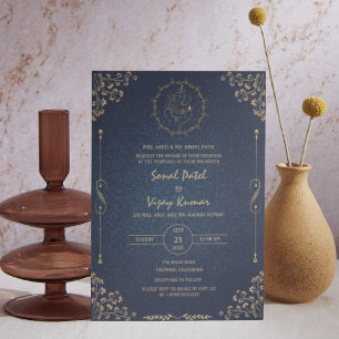 Invitación Golden Logo del Boda hindú real Ganesha