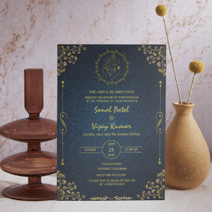 Invitación Golden Logo del Boda hindú real Ganesha