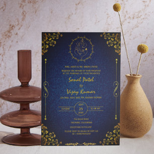 Invitación Golden Logo del Boda hindú real Ganesha