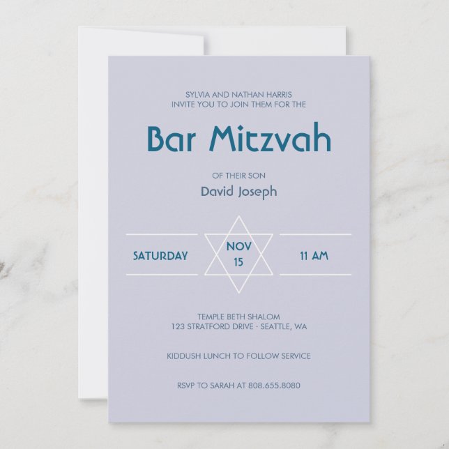 Invitación Golden Magen azul claro David Bar Mitzvah (Anverso)