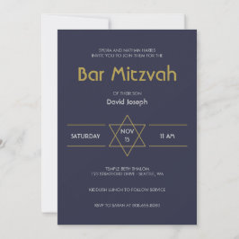 Invitación Golden Magen azul marino David Bar Mitzvah