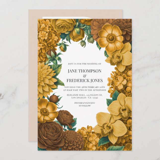 Invitación Golden Marigold, Terra Honey & Umber Spice Wedding (Anverso / Reverso)
