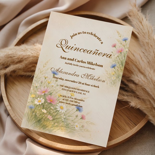 Invitación Golden Meadow Wildflower Quinceañera (Subido por el creador)