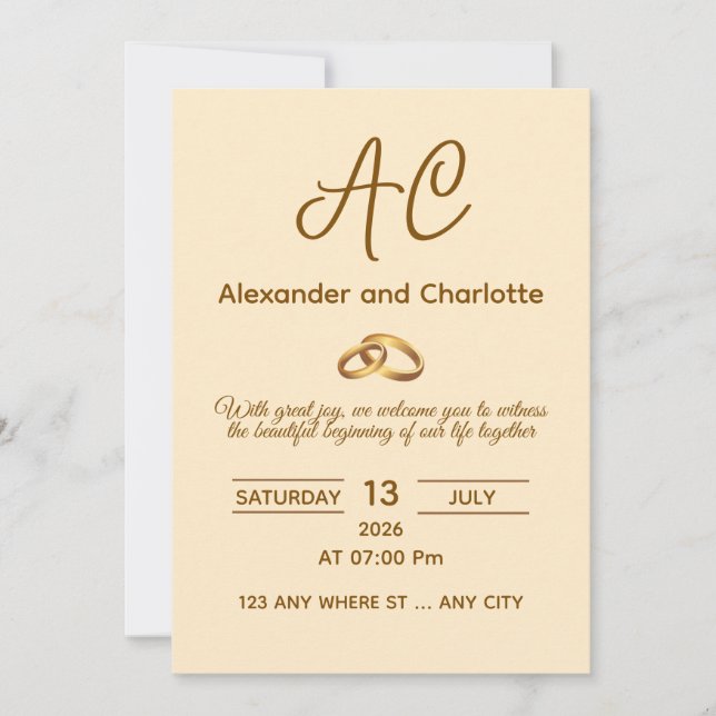 Invitación Golden Monogram Wedding Invitation Card (Anverso)
