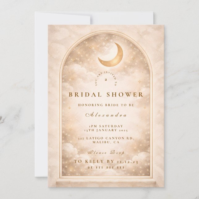 Invitación Golden Moon Arch Celestial Bridal Shower (Anverso)