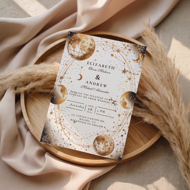 Invitación Golden Moonlit Celestial Wedding (Subido por el creador)