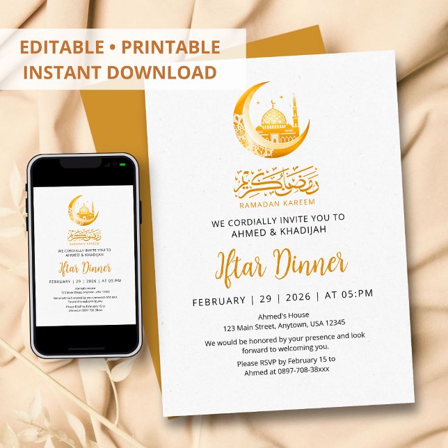 Invitación Golden Mosque Moon Ramadan Iftar Dinner Invitation (Subido por el creador)
