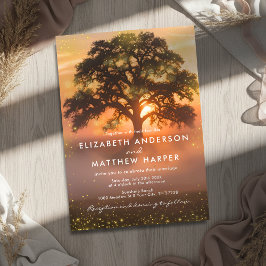 Invitación Golden Orange Sunset Fireflies Country Wedding