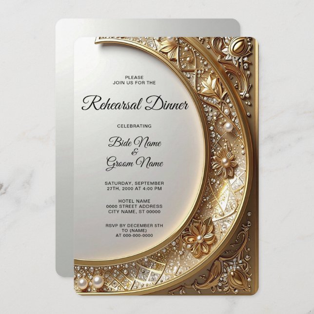 Invitación Golden Ornate Frame Rehearsal Dinner (Anverso / Reverso)