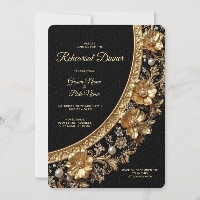 Invitación Golden Ornate Frame Rehearsal Dinner (Anverso)