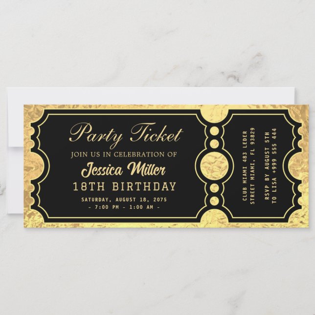 Invitación Golden Party Ticket Invitation (Anverso)