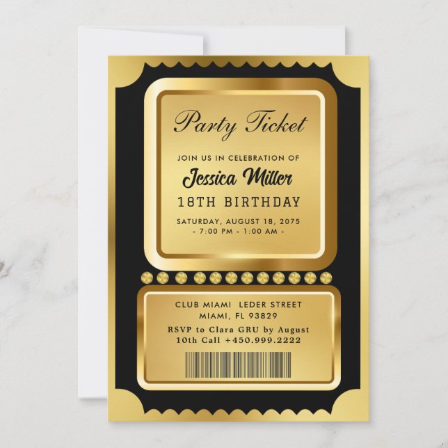 Invitación Golden Party Ticket Invitation (Anverso)