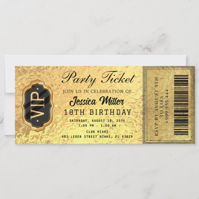 Invitación Golden Party Ticket Invitation (Anverso)
