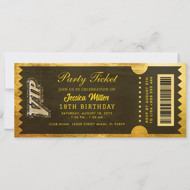 Invitación Golden Party Ticket Invitation (Anverso)