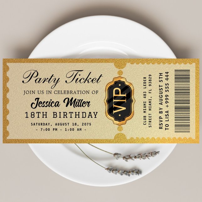 Invitación Golden Party Ticket Invitation (Subido por el creador)