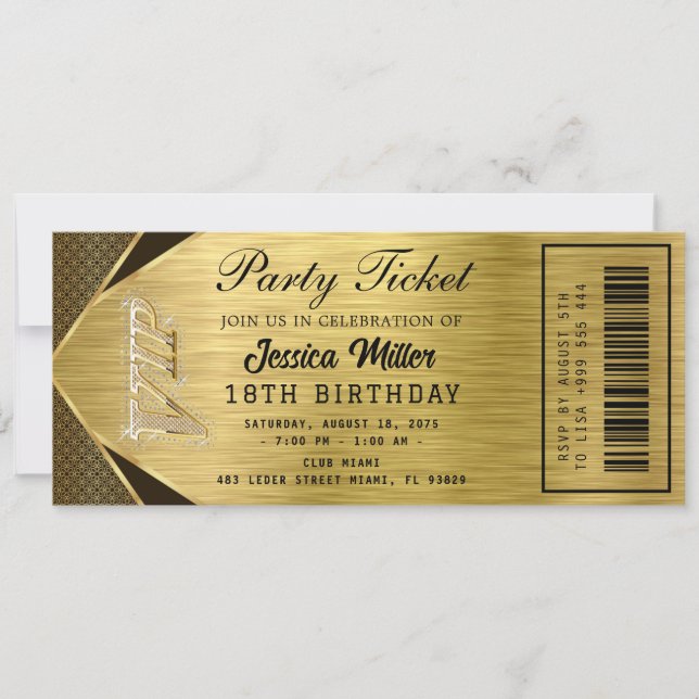 Invitación Golden Party Ticket Invitation (Anverso)