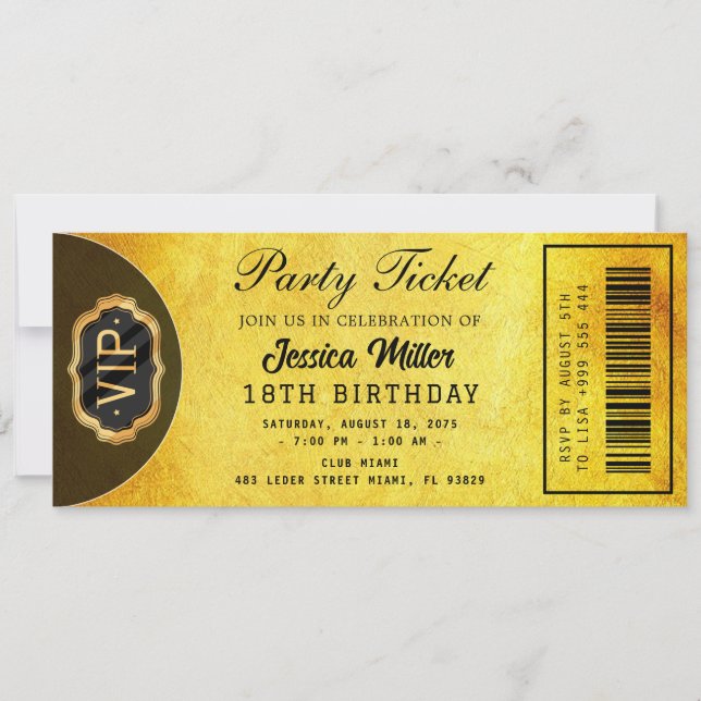 Invitación Golden Party Ticket Invitation (Anverso)