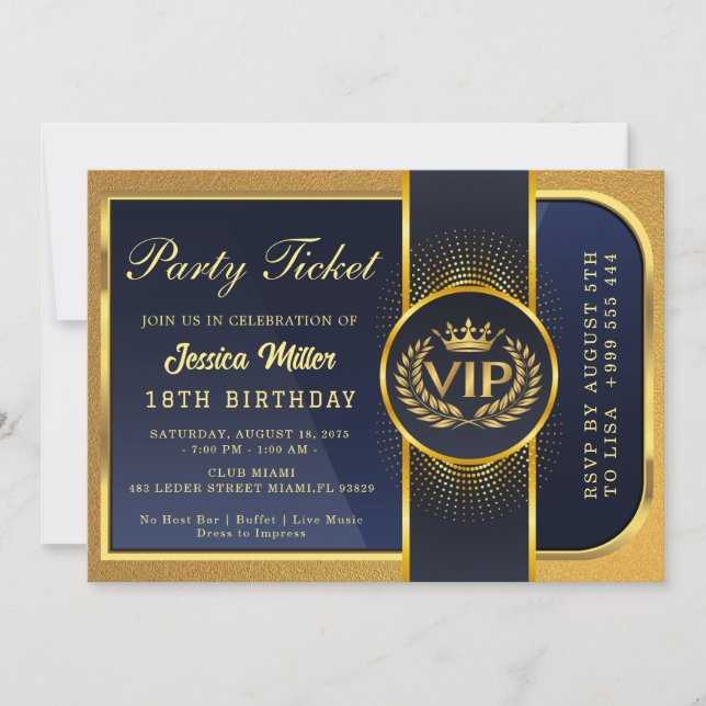 Invitación Golden Party Ticket Invitation (Anverso)