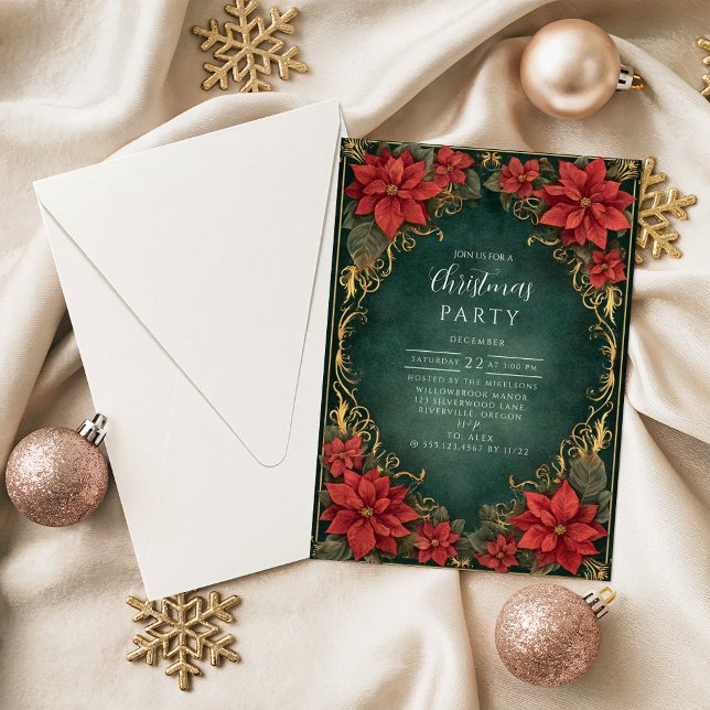 Invitación Golden Poinsettia Elegance Christmas (Subido por el creador)