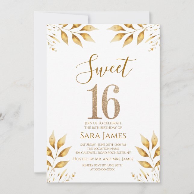 Invitación Golden Radiance Sweet 16 Invitation (Anverso)