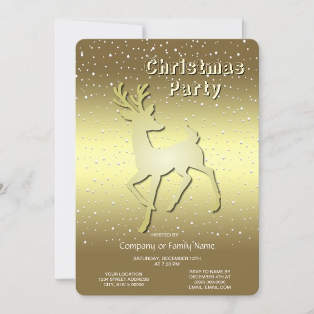 Invitación Golden Reindeer Snowy Holiday Party Invitation (Anverso)