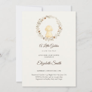 Invitación Golden Retriever AcuarelaFiesta de Bebé con Flores