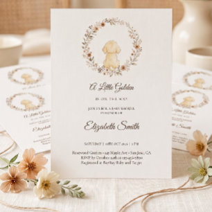 Invitación Golden Retriever AcuarelaFiesta de Bebé con Flores