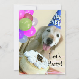 Invitación Golden retriever con cumpleaños de la torta y de
