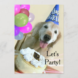 Invitación Golden retriever con cumpleaños de la torta y de