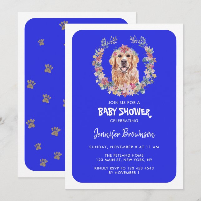 Invitación Golden Retriever Dog Baby Shower (Anverso / Reverso)