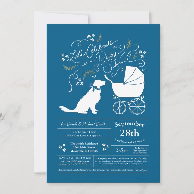 Invitación Golden Retriever Dog Baby Shower Blue (Anverso)
