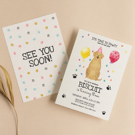 Invitación Golden Retriever Dog Pawty Puppy Birday Pink