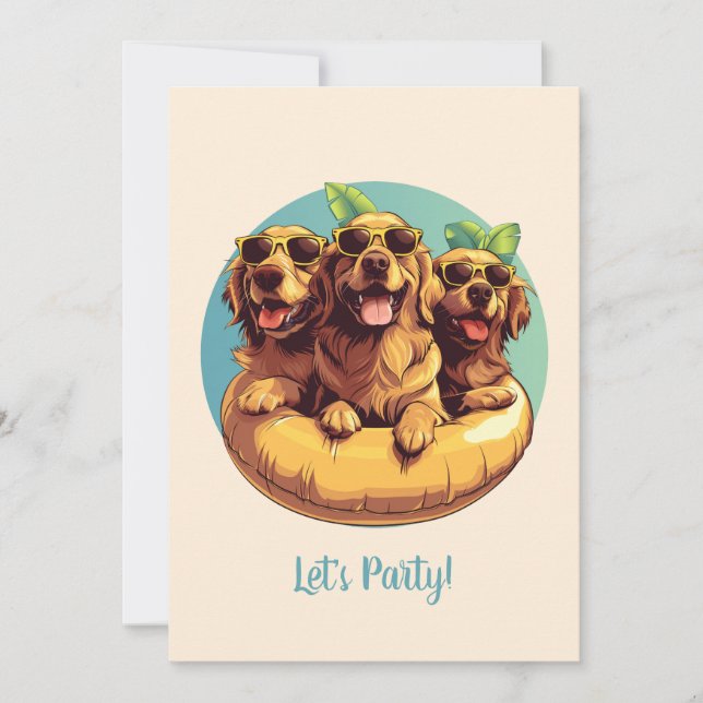 Invitación Golden Retriever Dogs Summer Pool Floats (Anverso)