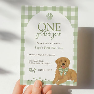 Invitación Golden Retriever First Birday Party Green