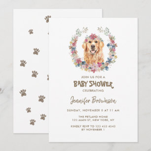 Invitación Golden Retriever Flower Wreath Dog Baby Shower