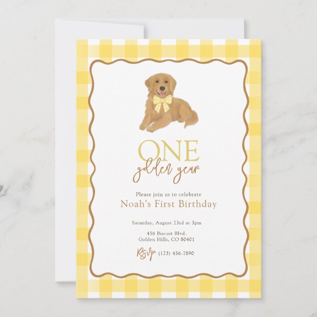 Invitación Golden Retriever One Golden Year First Birday (Anverso)