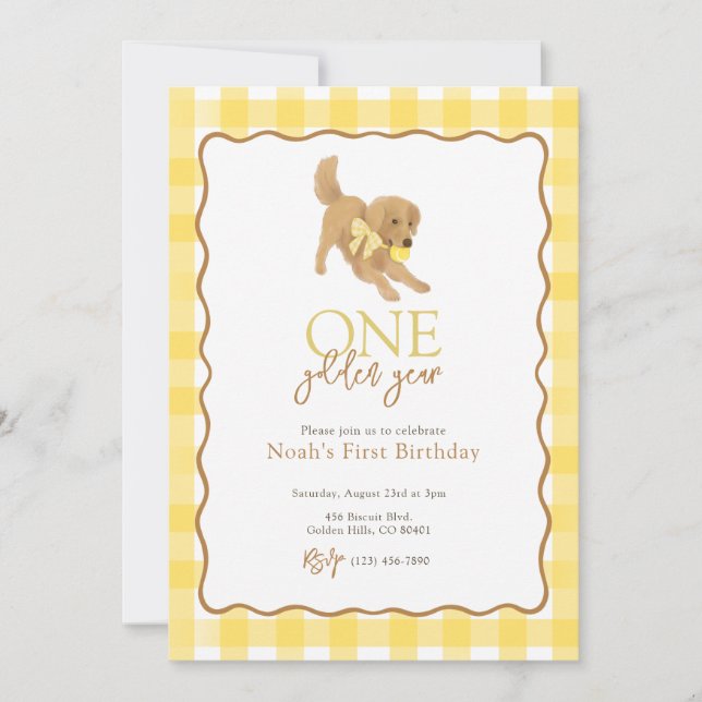 Invitación Golden Retriever One Golden Year First Birday (Anverso)