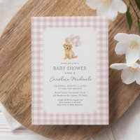 Golden Retriever Pink Gingham Baby Shower