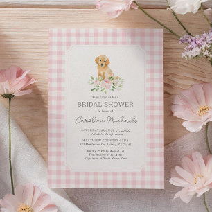Invitación Golden Retriever Pink Gingham Bridal Shower