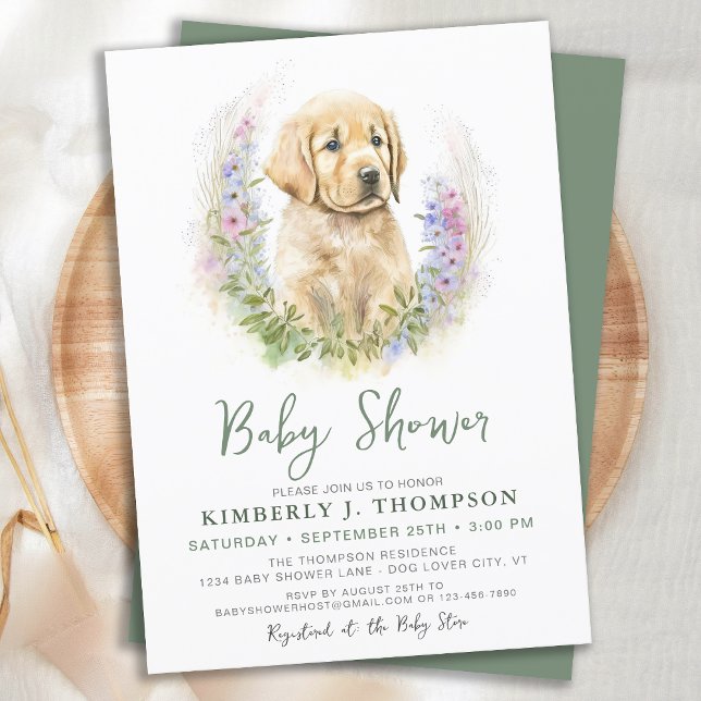Invitación Golden Retriever Puppy Dog Modern Baby Shower (Subido por el creador)
