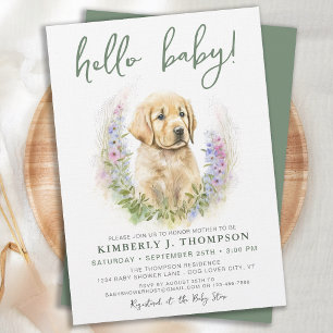 Invitación Golden Retriever Puppy Dog Modern Sage Baby Shower