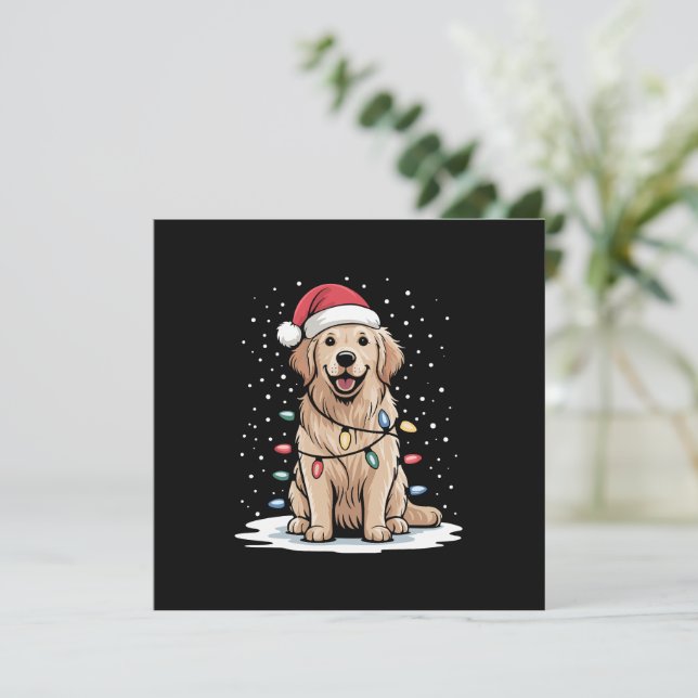 Invitación Golden Retriever Santa Christmas Tree Lights (Anverso de pie)