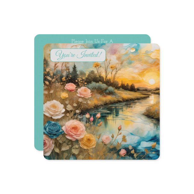 Invitación Golden Rosa River Valley Sunrise Bridal V (Anverso/Reverso In Situ)