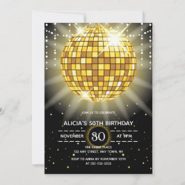Invitación Golden Shiny Disco Ball Nacimiento Negro