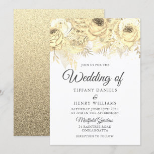Invitación Golden Sparkle Floral Elegant Wedding