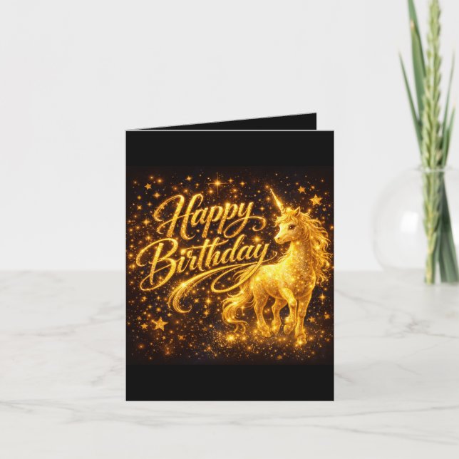 Invitación Golden Stardust Birthday — Fantasy Unicorn  (Anverso)